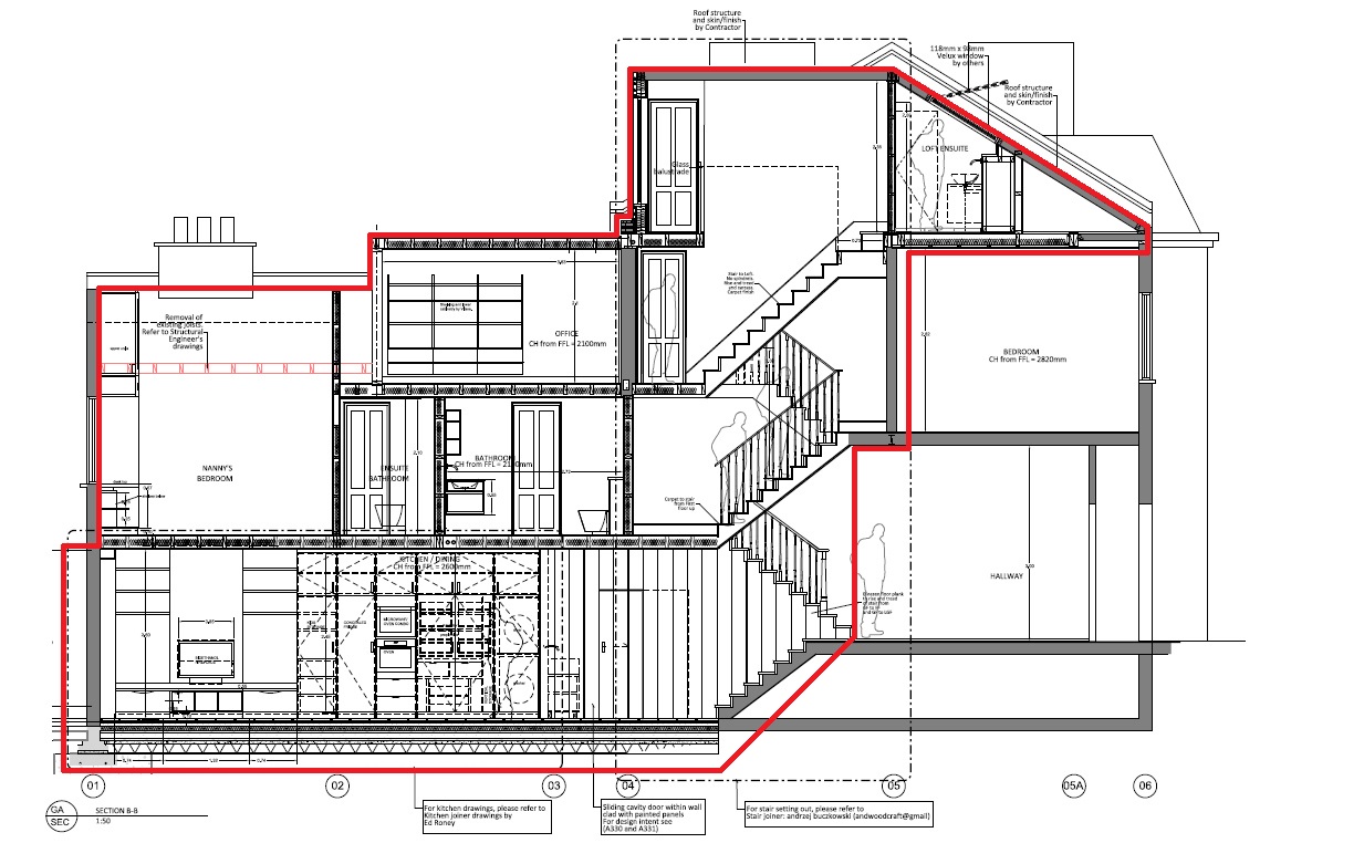 Section showing the extent of the reconfiguration